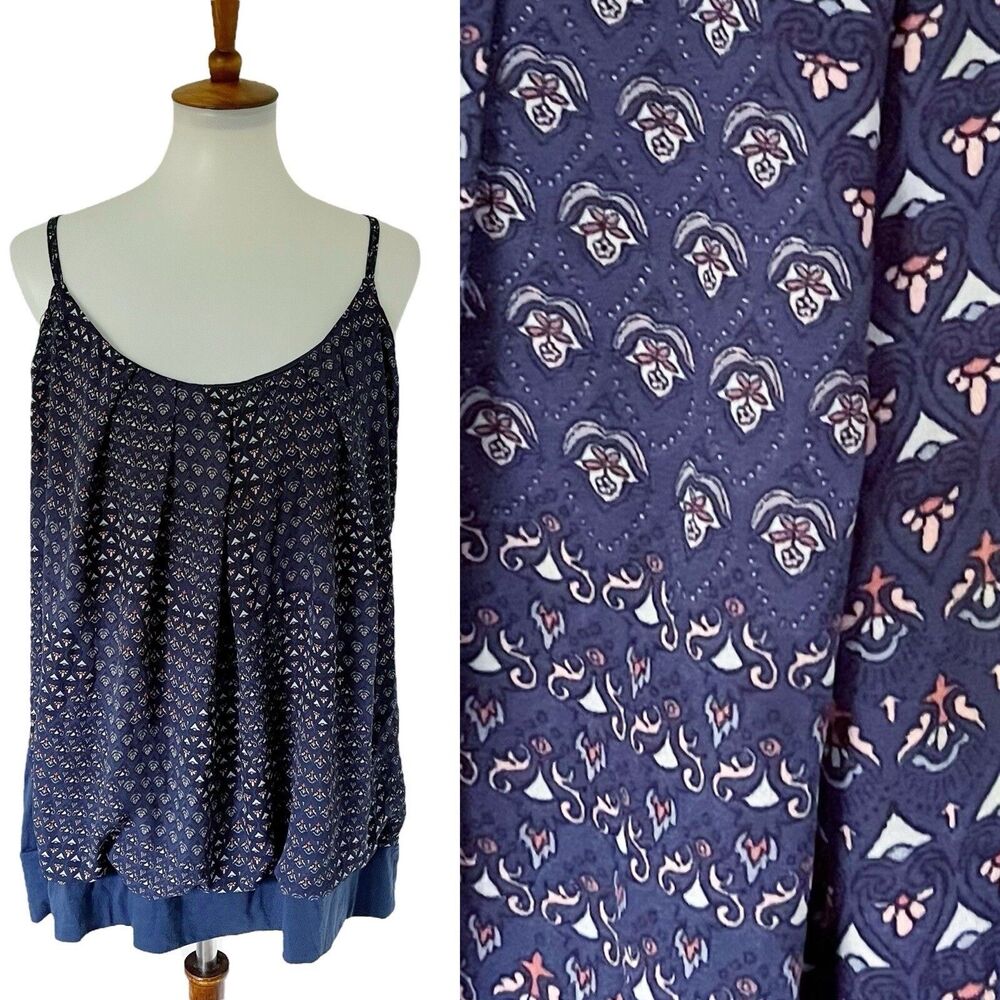Maurices Shirt Womens 2X Blue Spaghetti Straps Floral Flowers Tank Top Boho Plus